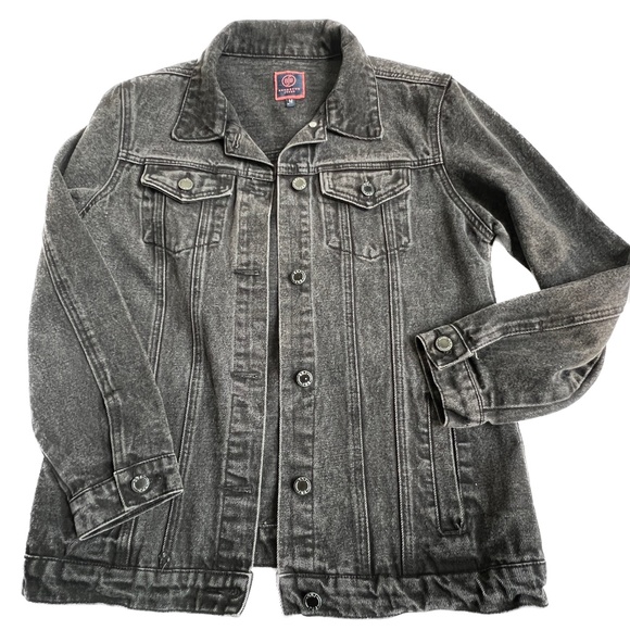 Boom Boom Jeans Denim Jacket Size M Black 4 Front Pockets Cotton Blend - Picture 3 of 6